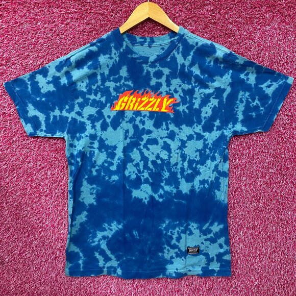 Grizzly Griptape Blue Tie Dye T-Shirt XL - Picture 1 of 4